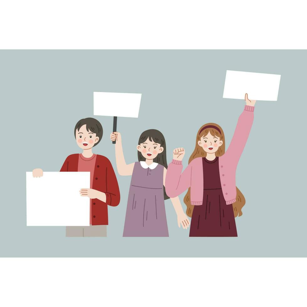 cute demonstrator campaign protester blank sign vector