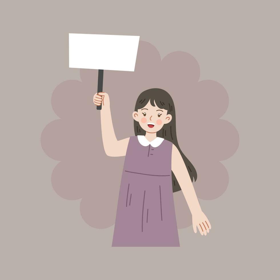 cute demonstrator campaign protester blank sign vector