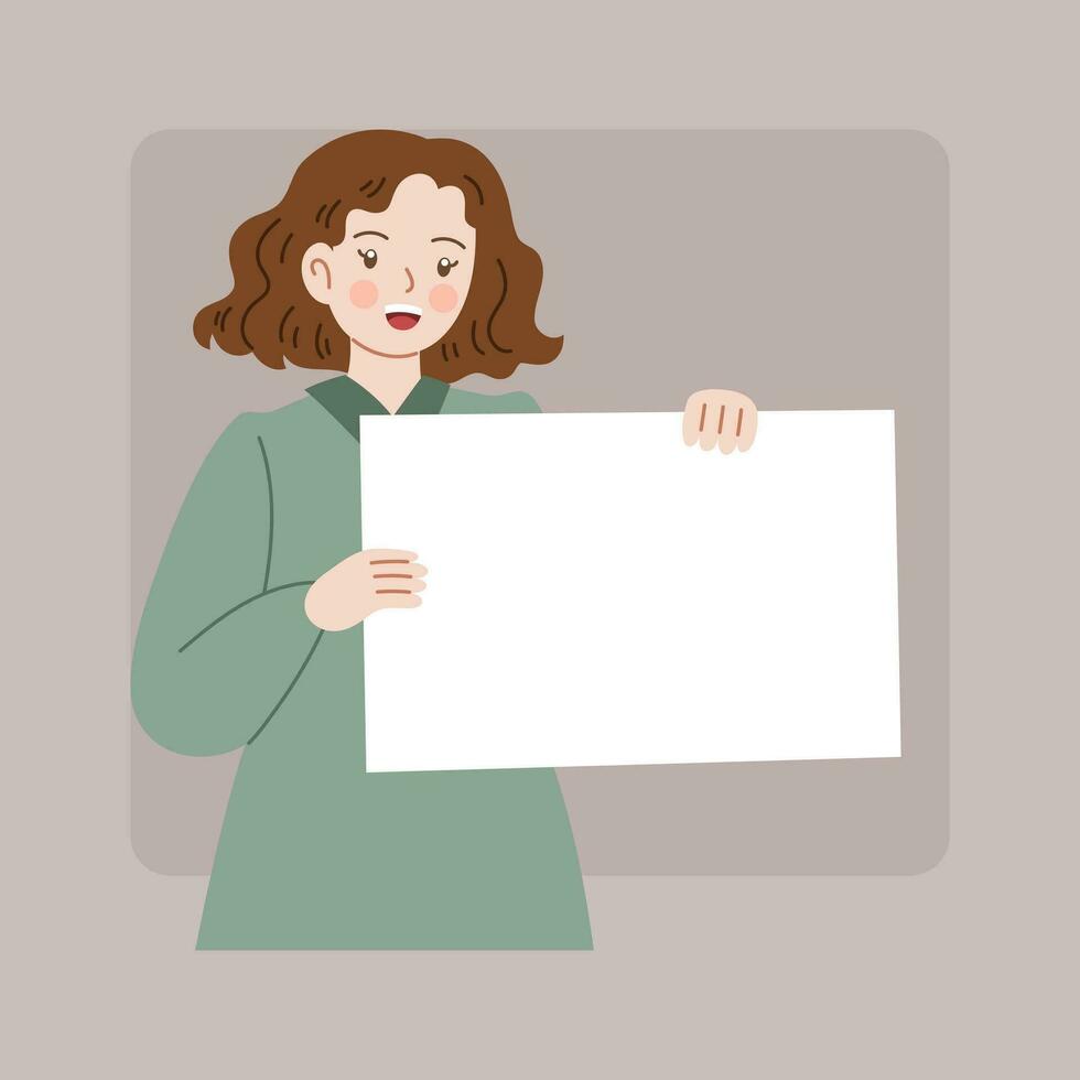 cute demonstrator campaign protester blank sign vector