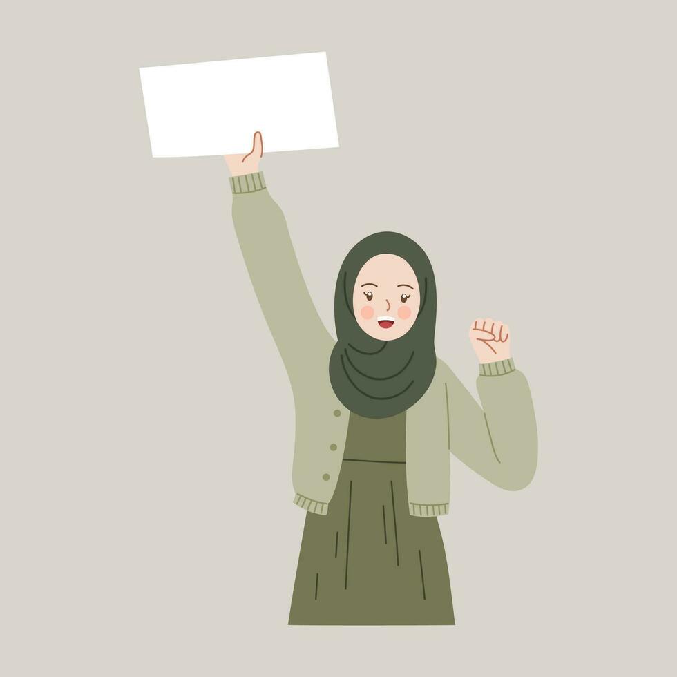 cute demonstrator campaign protester blank sign vector