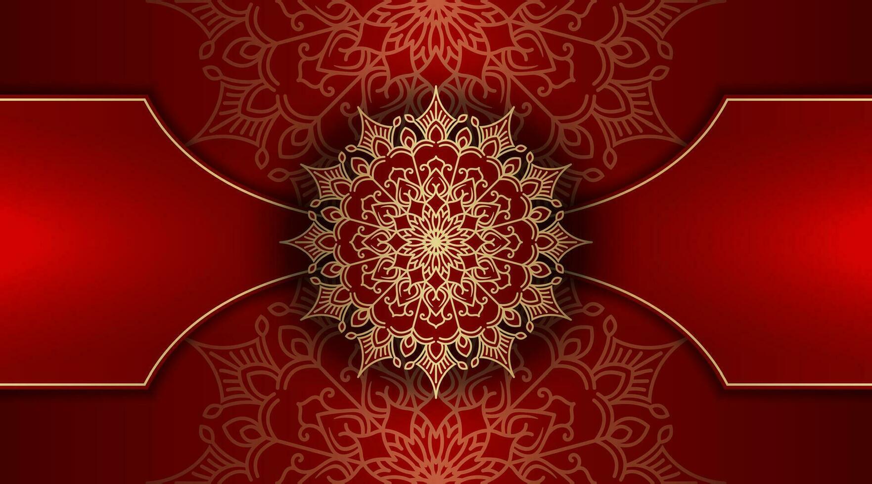 Red background with golden mandala ornament vector