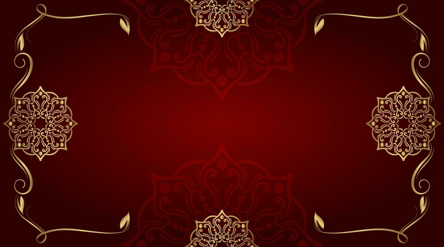 Red background with golden mandala ornament vector