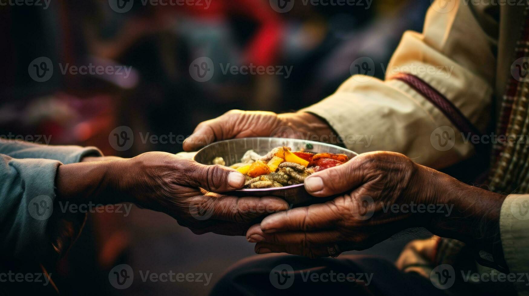 voluntarios alimentar el Vagabundo generativo ai foto