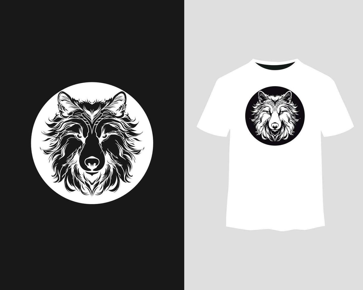 un realista lobo cabeza en un blanco camisa vector