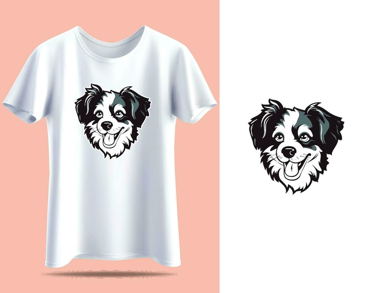 alegre frontera collie ilustración en blanco camiseta vector