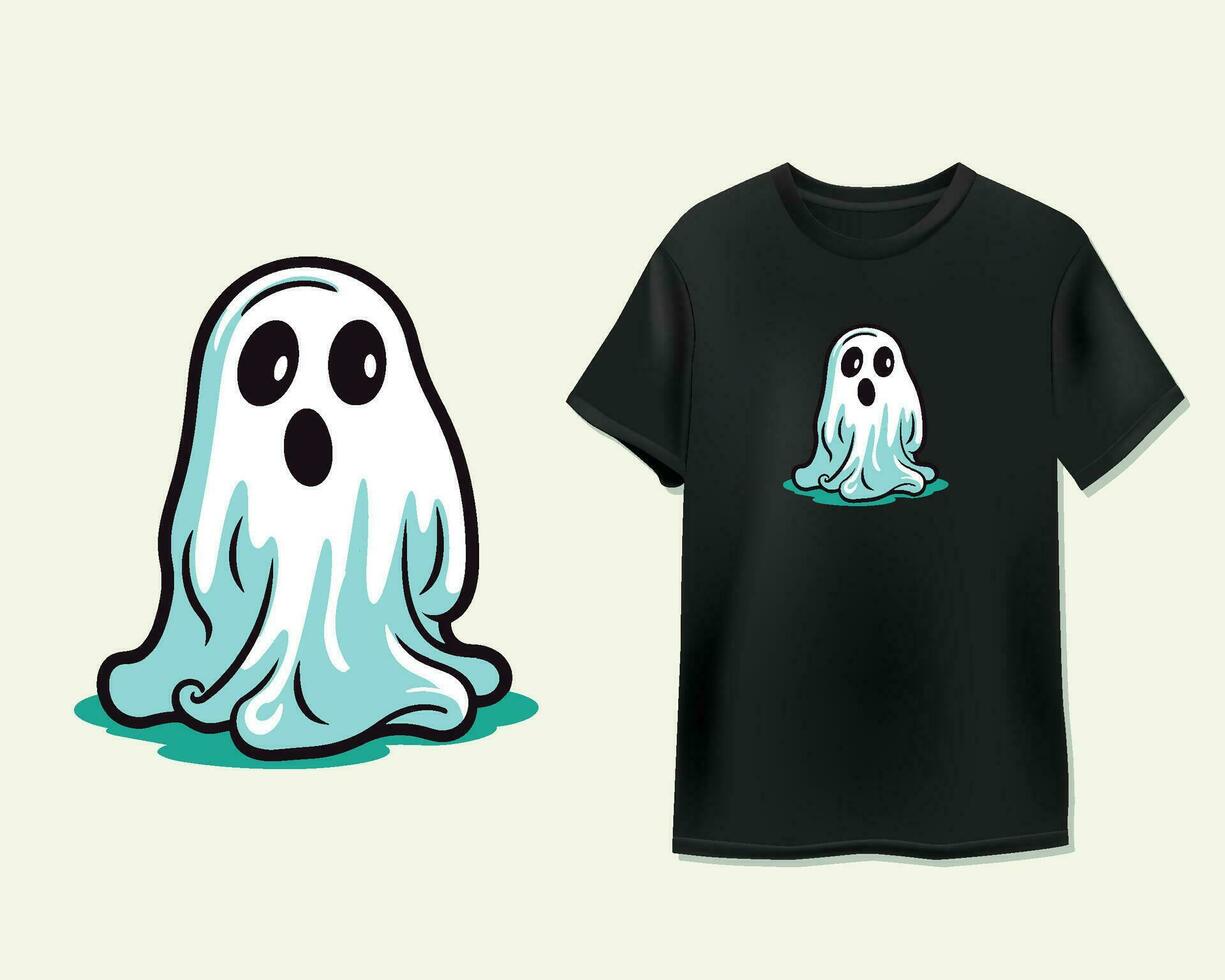 Melting Ghost Graphic on Black T-Shirt Design vector