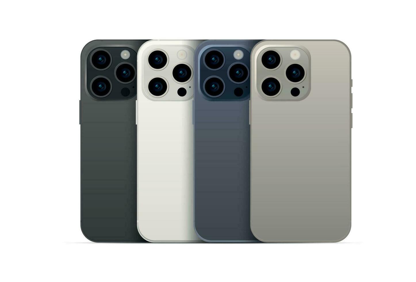 New smartphone 15 PRO, modern smartphone gadget, set of 4 pieces in new original colors - Vector