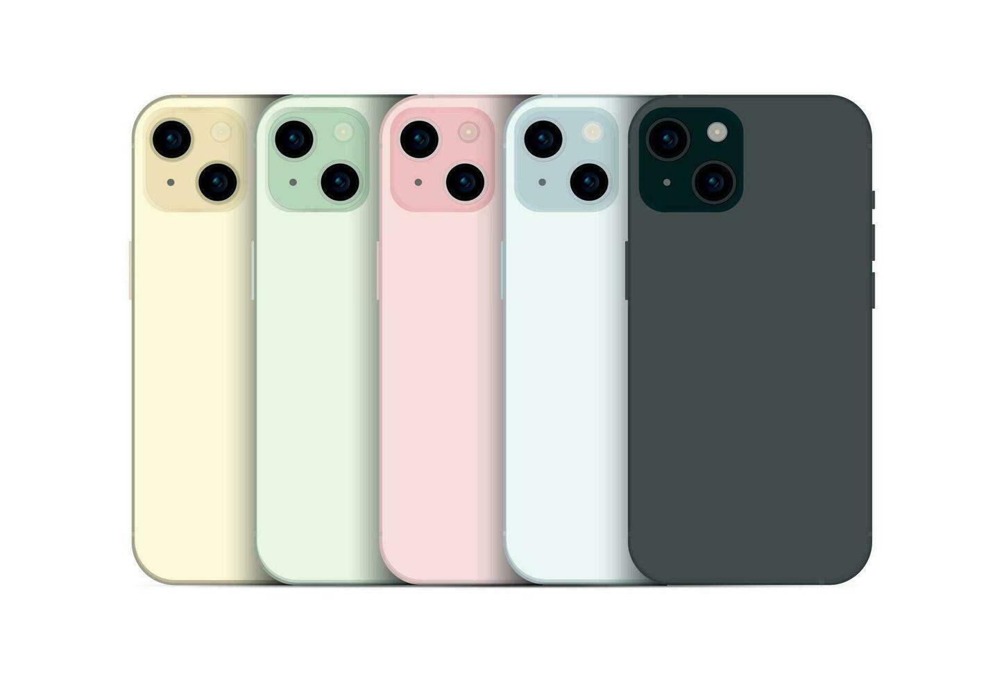 New Smartphone 15, Modern Smartphone Gadget, Set of 5 Pieces in New Original Colors - Vector