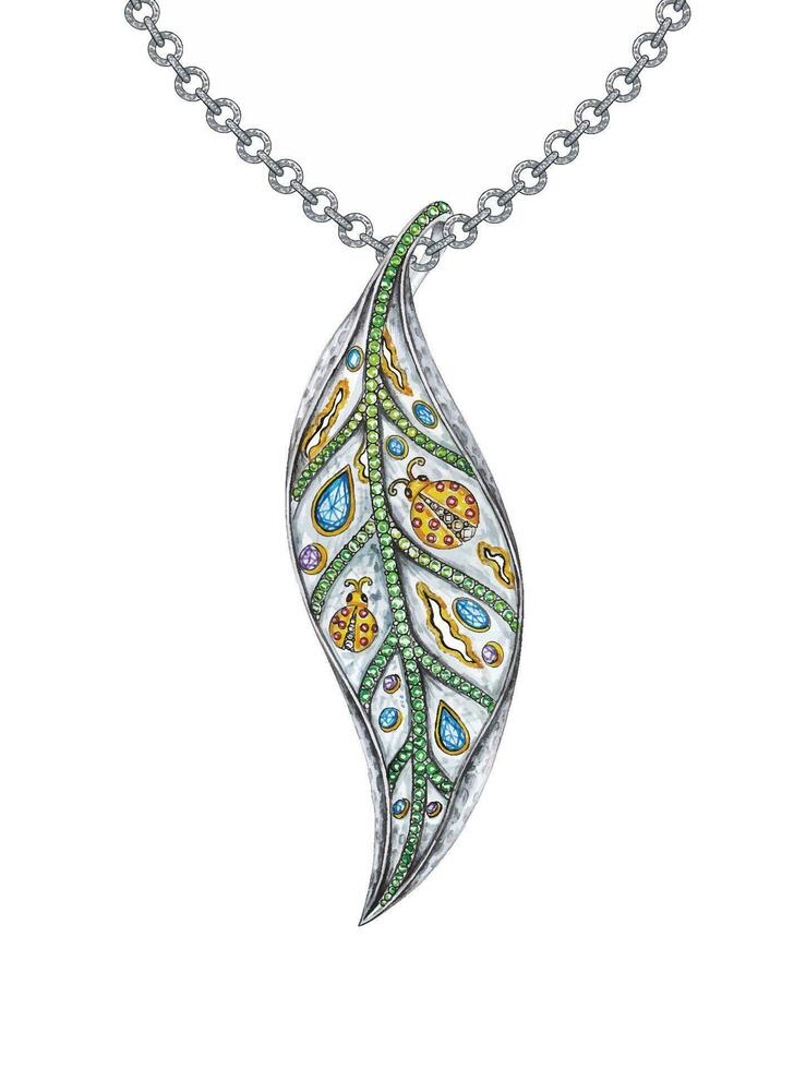 Jewelry design fancy liaf pendant hand drawing and painting make graphic vector. vector