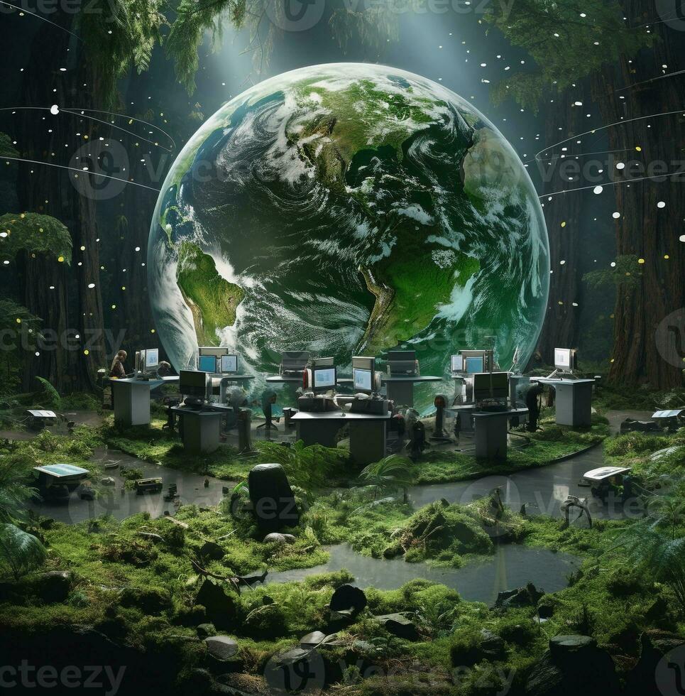 planeta tierra con reciclar íconos y verde musgo, naturaleza valores foto