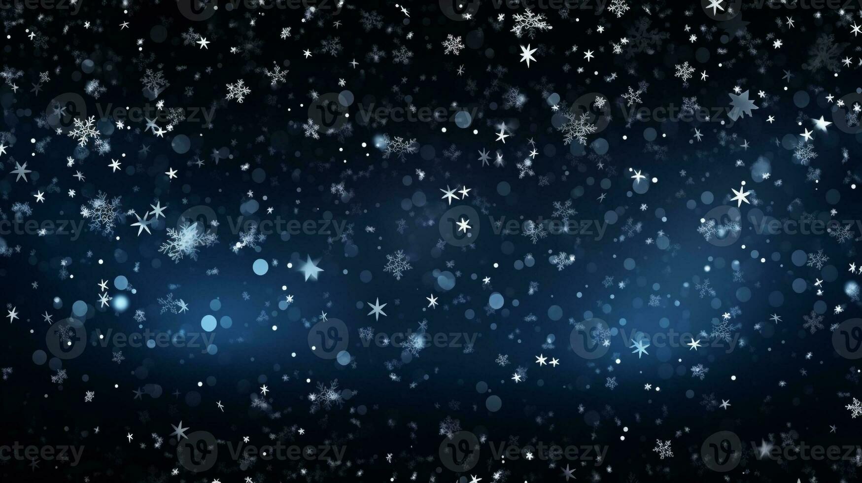 copos de nieve que cae terminado un negro azul fondo, Navidad imagen, fotorrealista ilustración foto