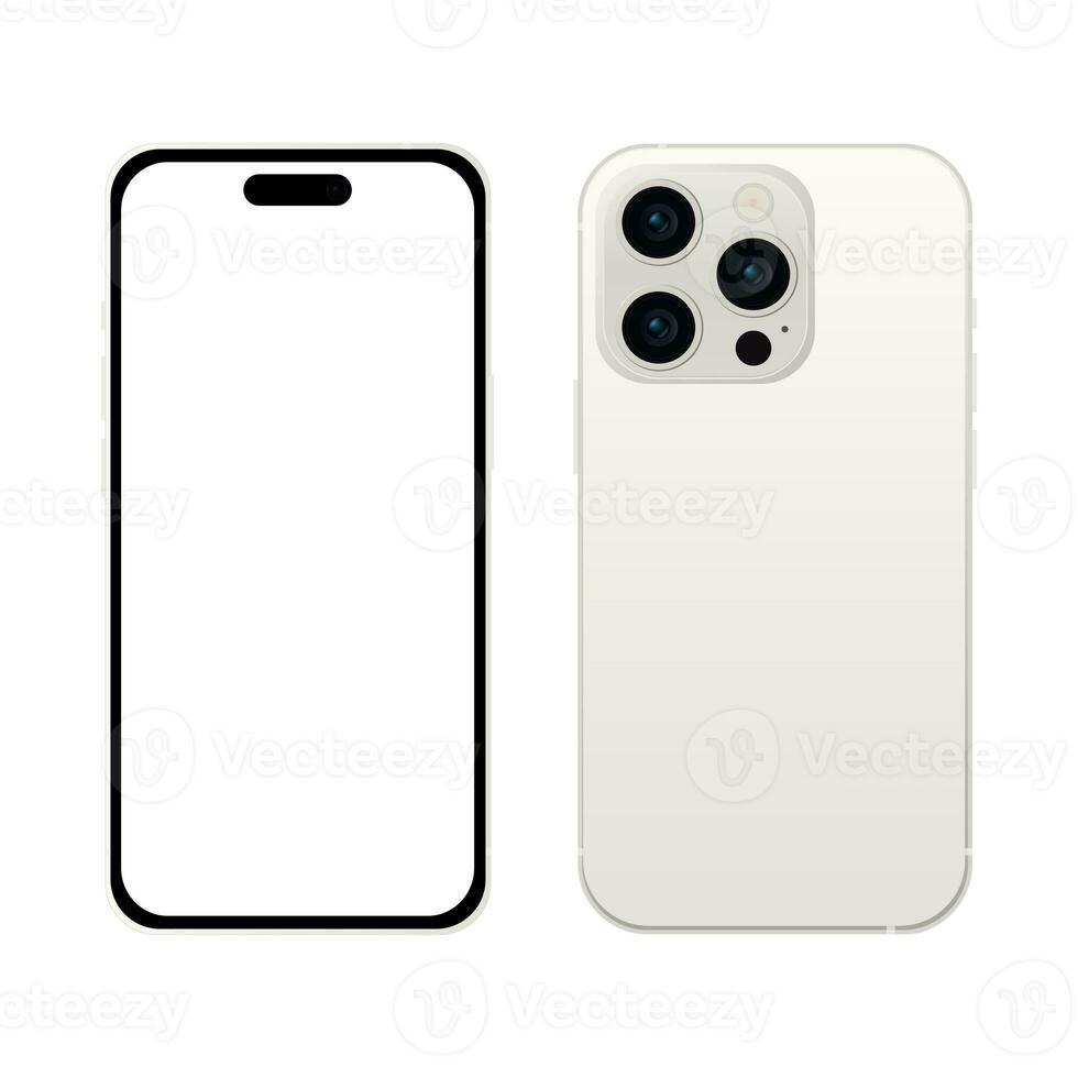 New white TITANIUM smartphone model 15 PRO, mockup template on white background - Vector photo