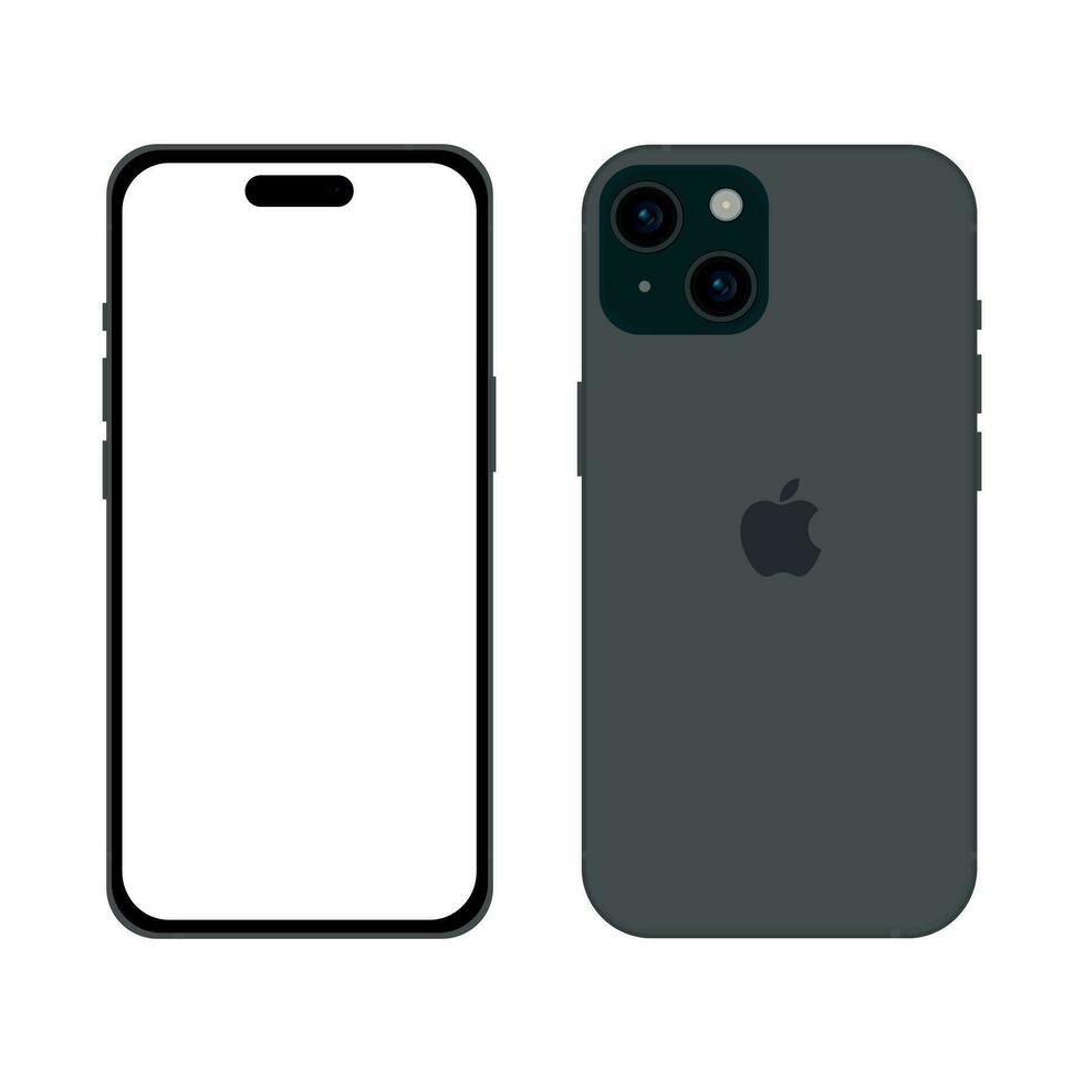 nuevo negro modelo de manzana iphone 15 teléfono inteligente, Bosquejo modelo en blanco antecedentes - vector