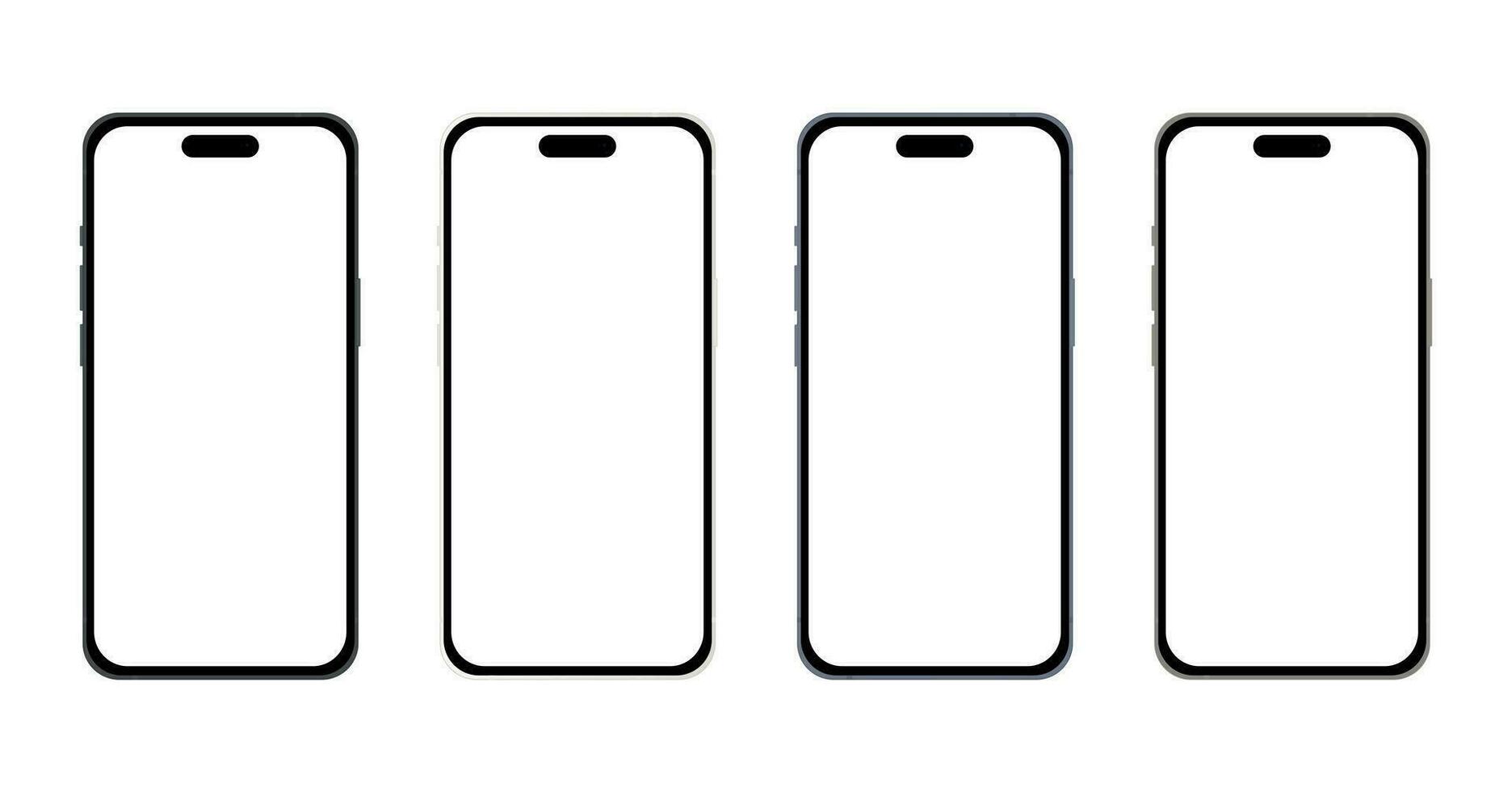 New smartphone 15 PRO, modern smartphone gadget, set of 4 pieces in new original colors - Vector