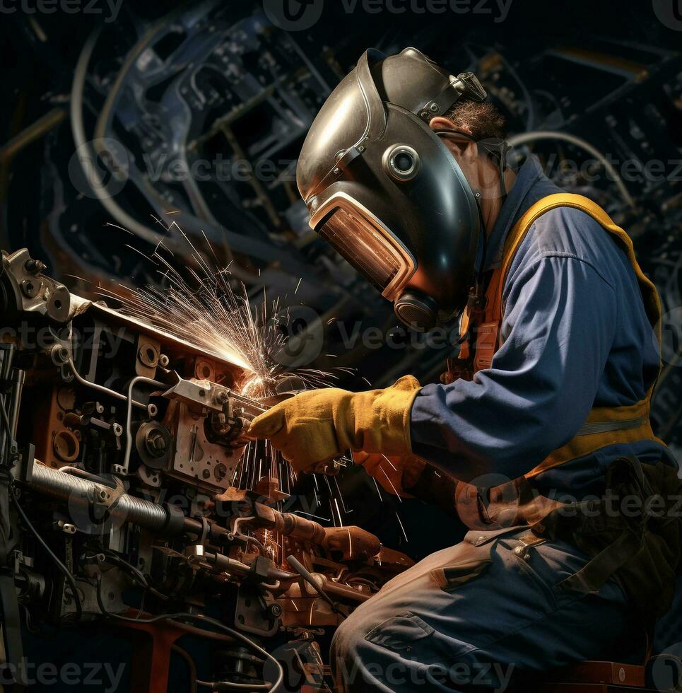 soldadura trabajador en equipo a forma metal, industrial maquinaria valores fotos