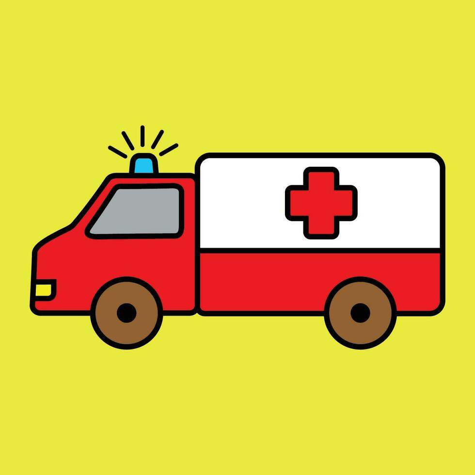 ambulancia coche dibujos animados diseño. emergencia transporte firmar y símbolo. vector