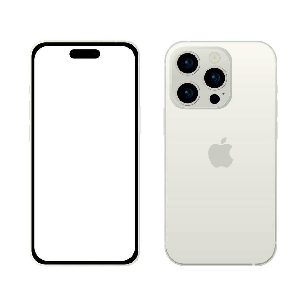 New white TITANIUM Apple iPhone 15 PRO smartphone model, mockup template on white background - Vector