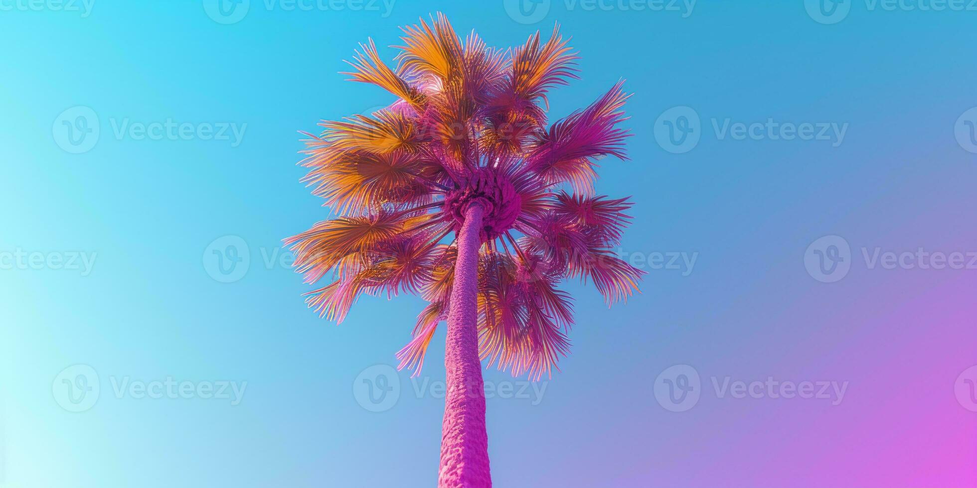 Generative AI, retro california coconut palms. Hawaii palm trees at sunset. Summer background photo