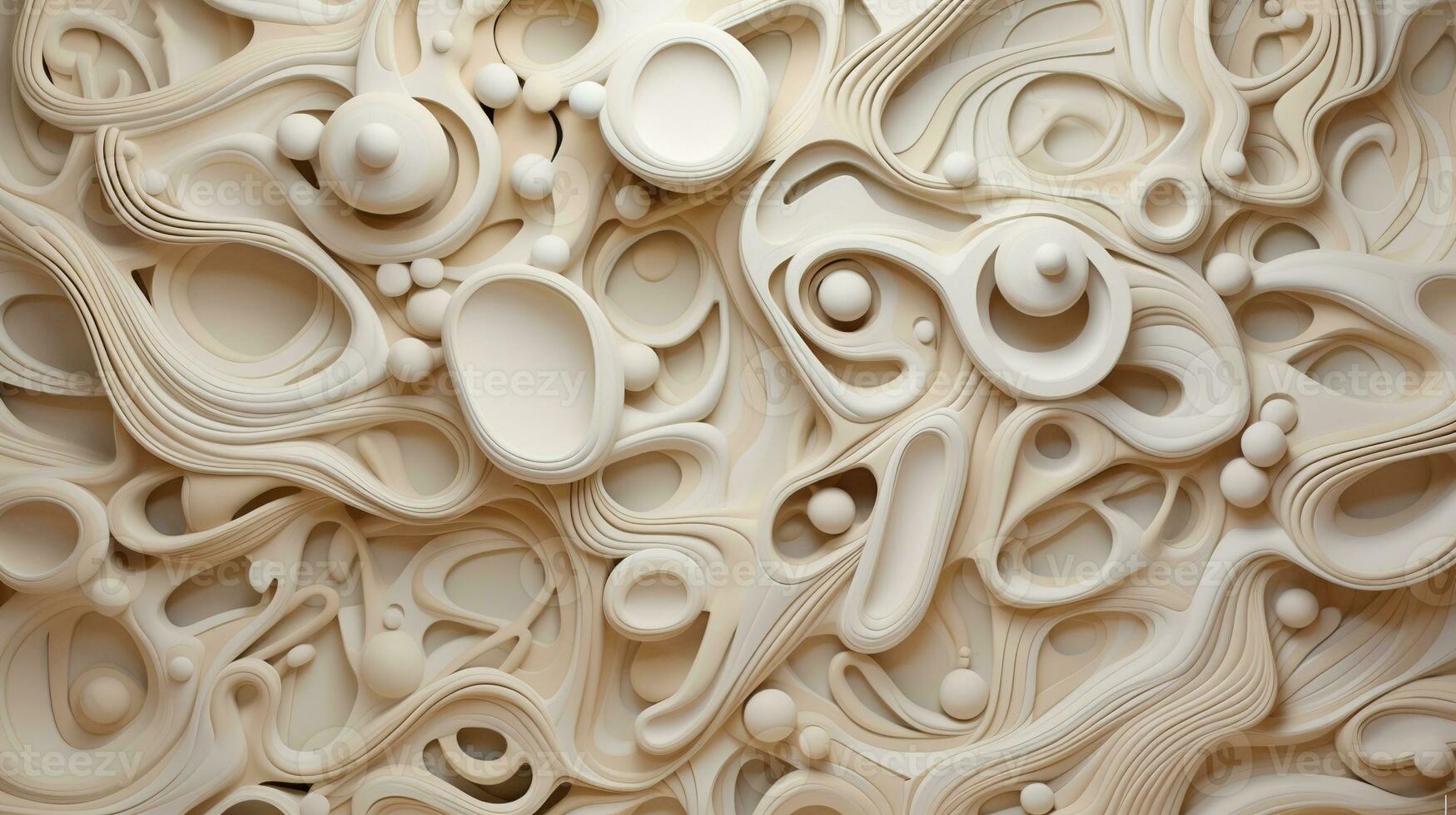 Generative AI, white, ivory and beige modelling clay, gypsum or ceramic background and texture, curls and flowing forms photo