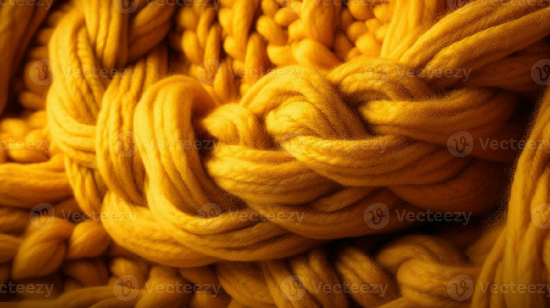 Generative AI, knitted yellow sweater texture closeup, yellow or light orange abstract background, mustard-colored backdrop photo