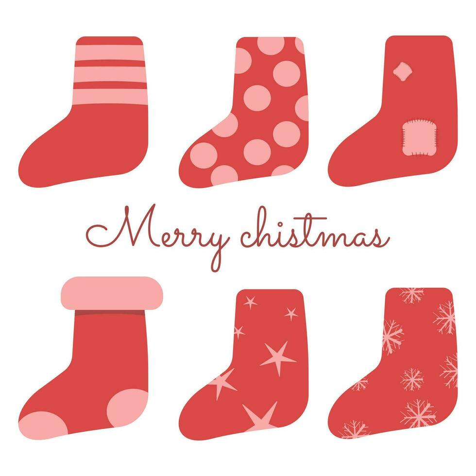 Set Red socks vector icon, isolated on white background Christmas santa socks, surprise and greetings. vector illustration.
