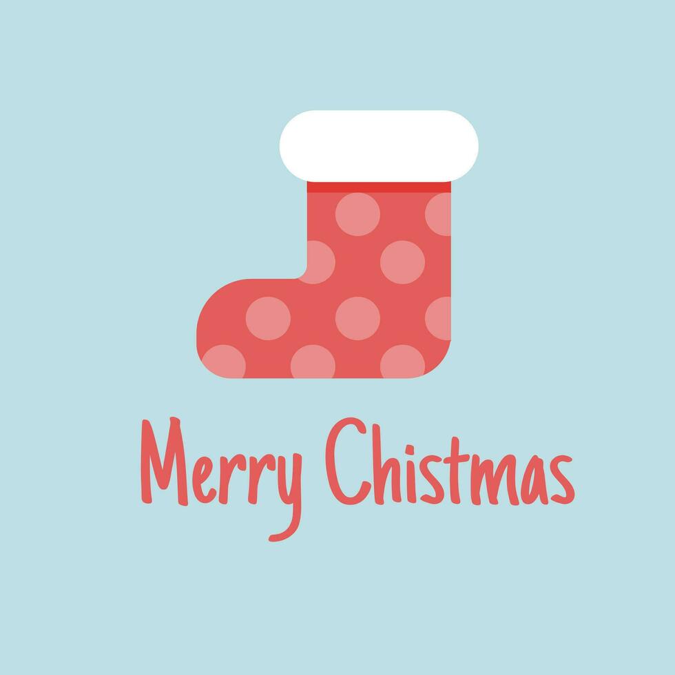 Merry Christmas greeting card. red sock icon decorated for Christmas night. happy new year vector illustration.