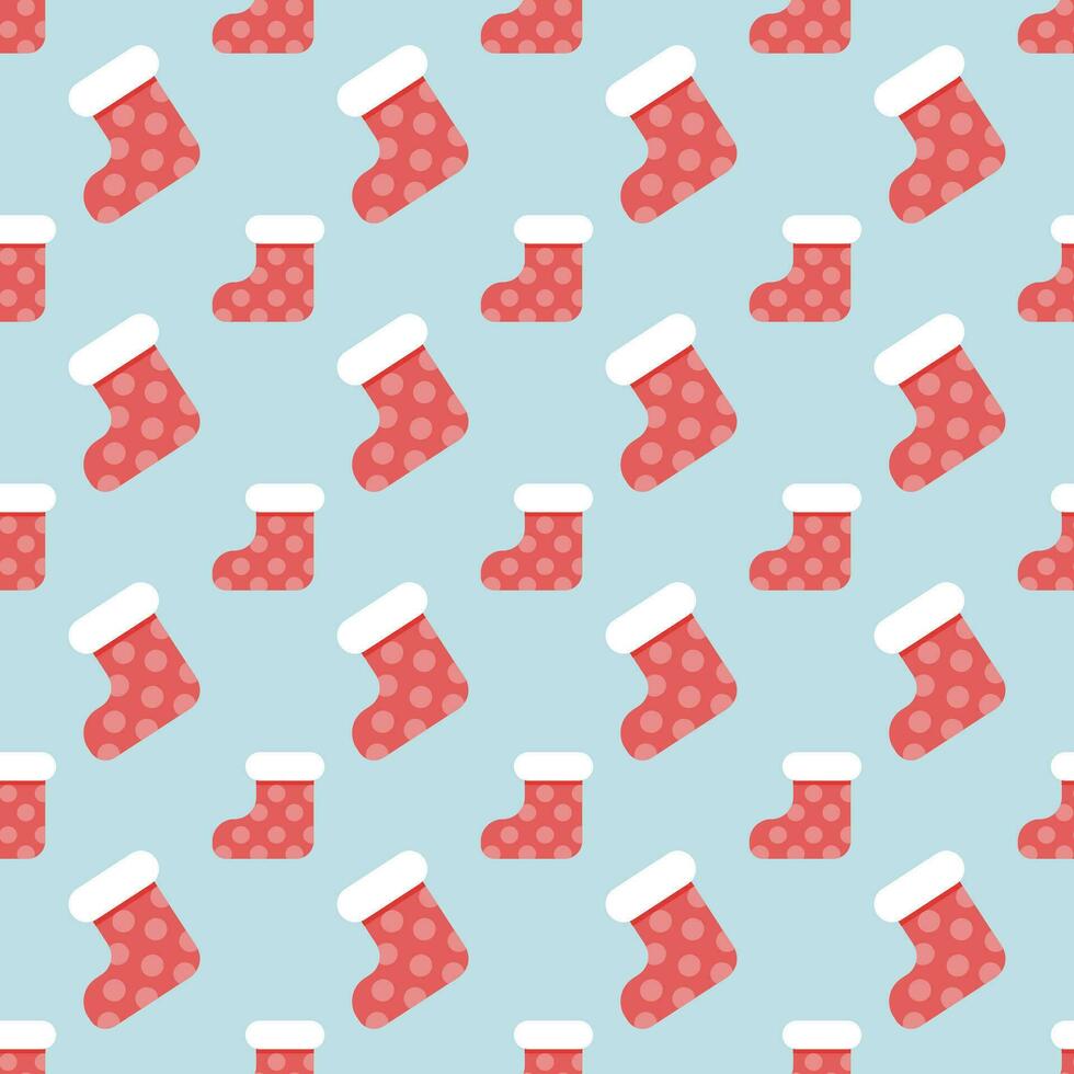 Cute Red socks Seamless pattern background for Christmas day. Gift wrapping paper and festive background. Vector illustration.