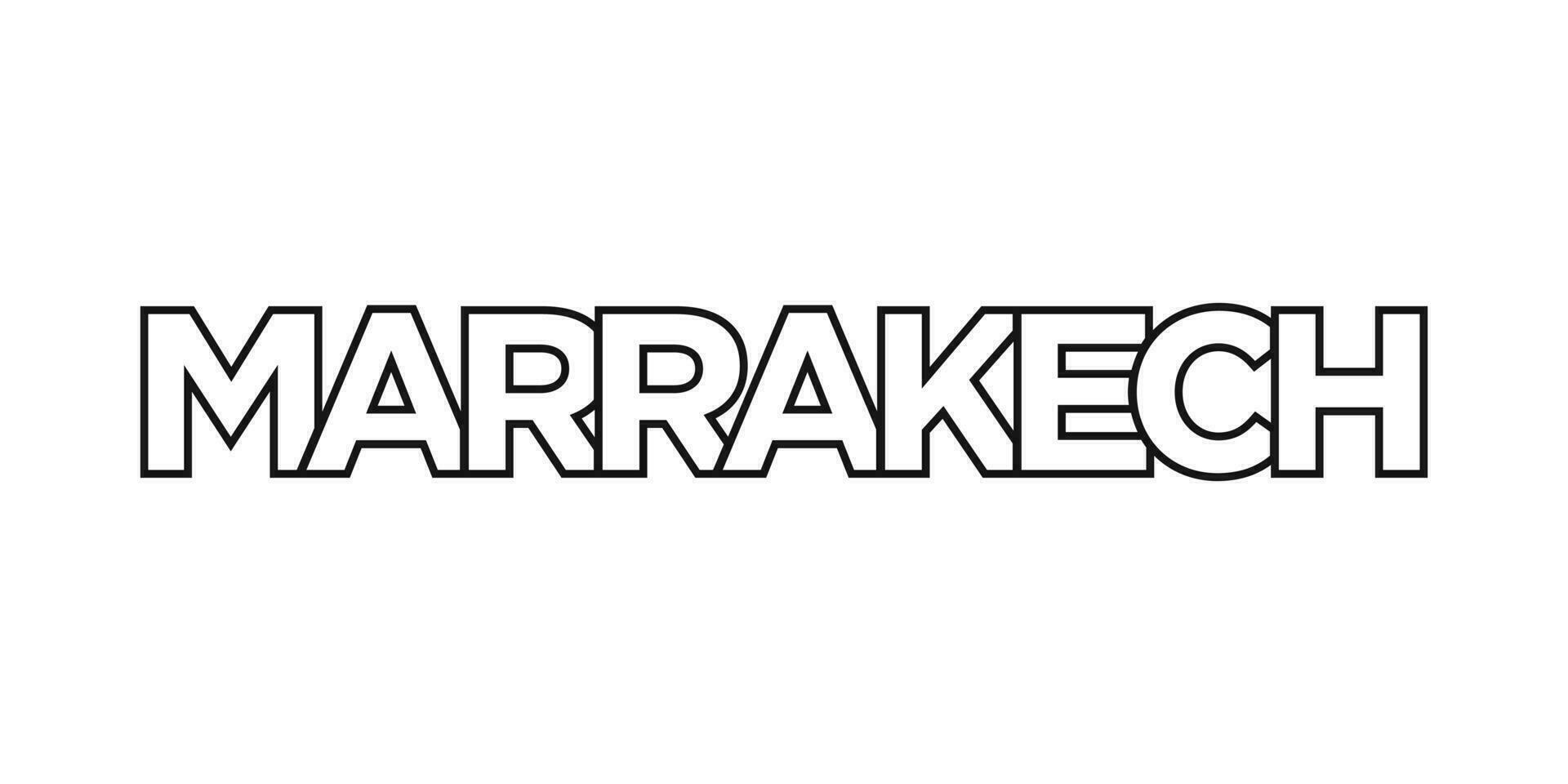 Marrakech in the Morocco emblem. The design features a geometric style, vector illustration with bold typography in a modern font. The graphic slogan lettering.