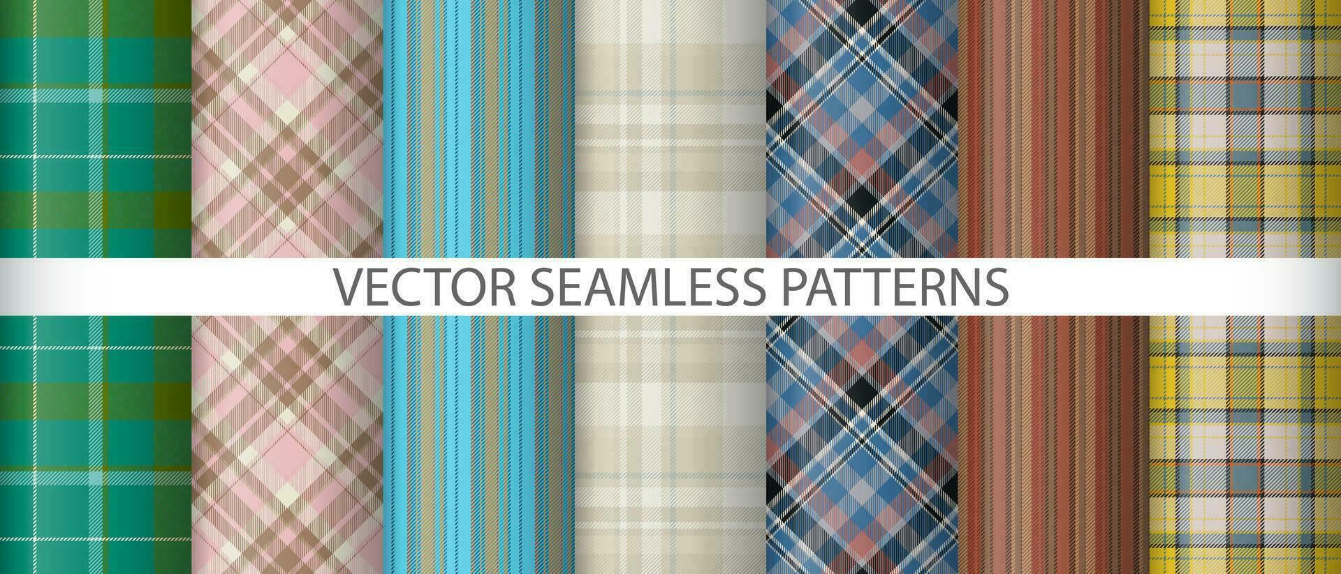 Set vector textile tartan. Check fabric seamless. Pattern texture plaid background.