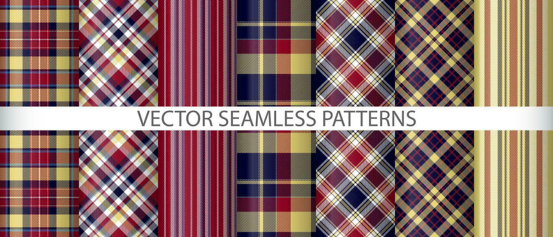 Set fabric plaid check. Seamless vector texture. Tartan pattern background textile.