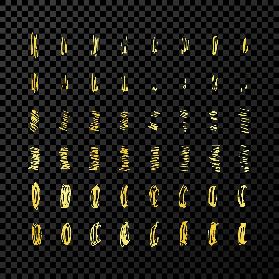 conjunto de garabatear estilo varios marcador fronteras y trazos oro mano dibujado diseño elementos en oscuro antecedentes. vector ilustración