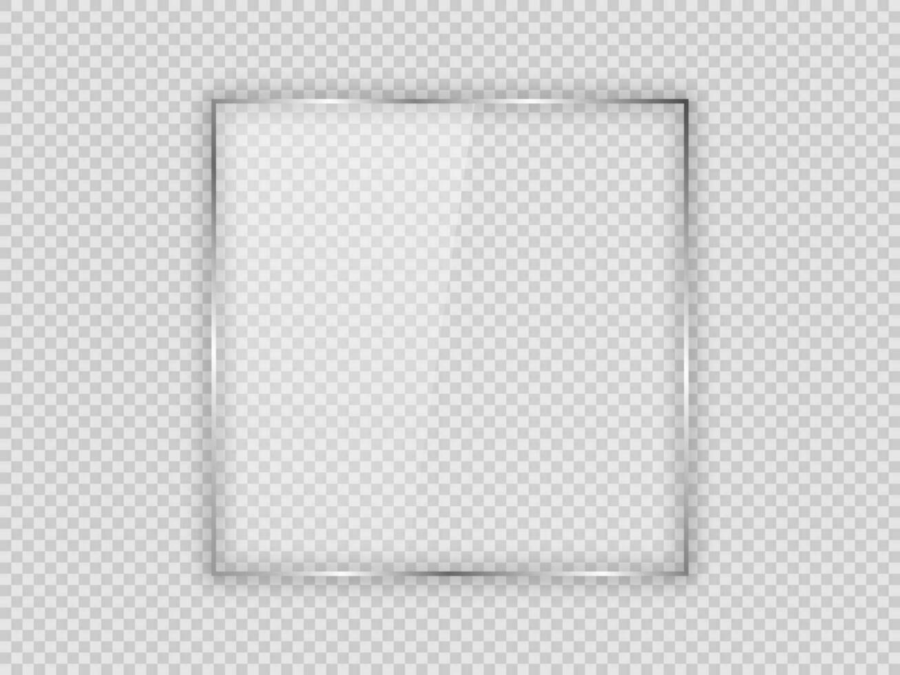 Glass plate in square frame isolated on background. Vector illustration.