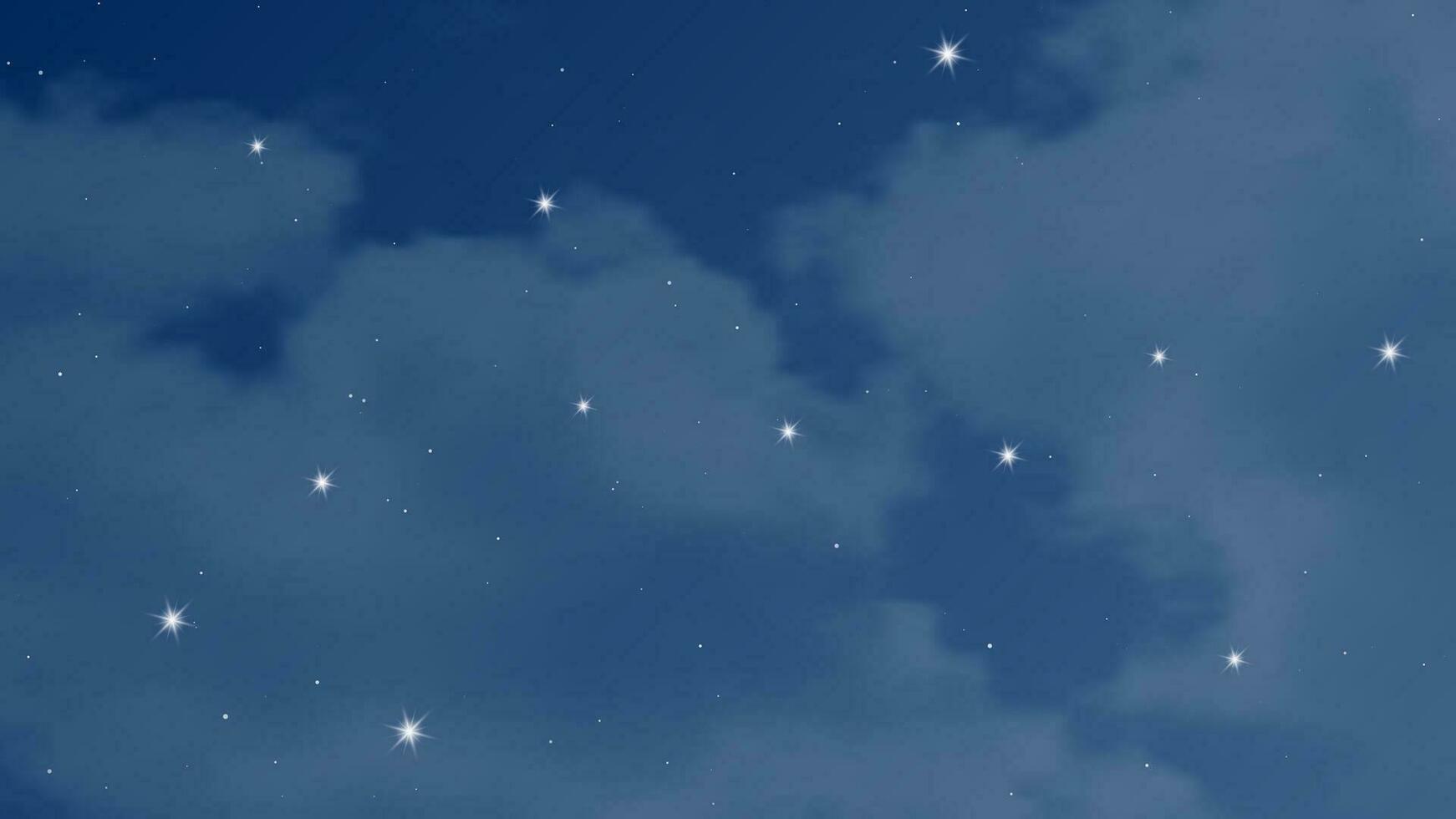 Night sky with clouds and many stars. Abstract nature background with stardust in deep universe. Vector illustration.