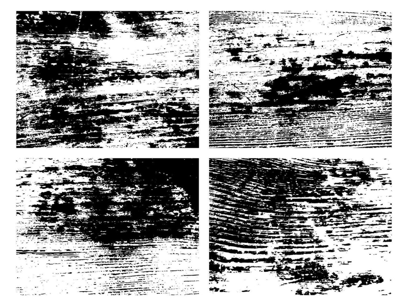 Grunge natural wood monochrome texture. Set of four abstract wooden surface overlay backgrounds in black and white. Vector illustration