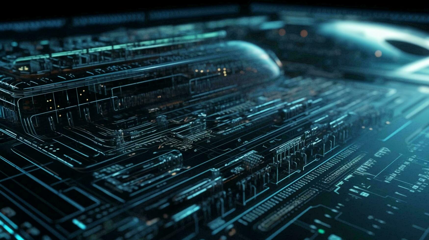 Computer futuristic boards with microchips energy chips and transistors on high tech computer abstract background. Data center, big data. AI generated photo