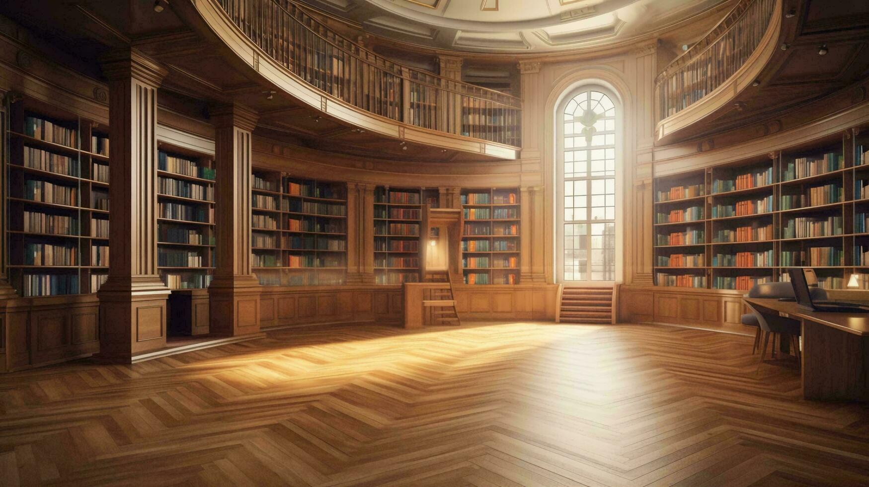 Large library with many books and bookshelves for learning with knowledge. AI generated photo