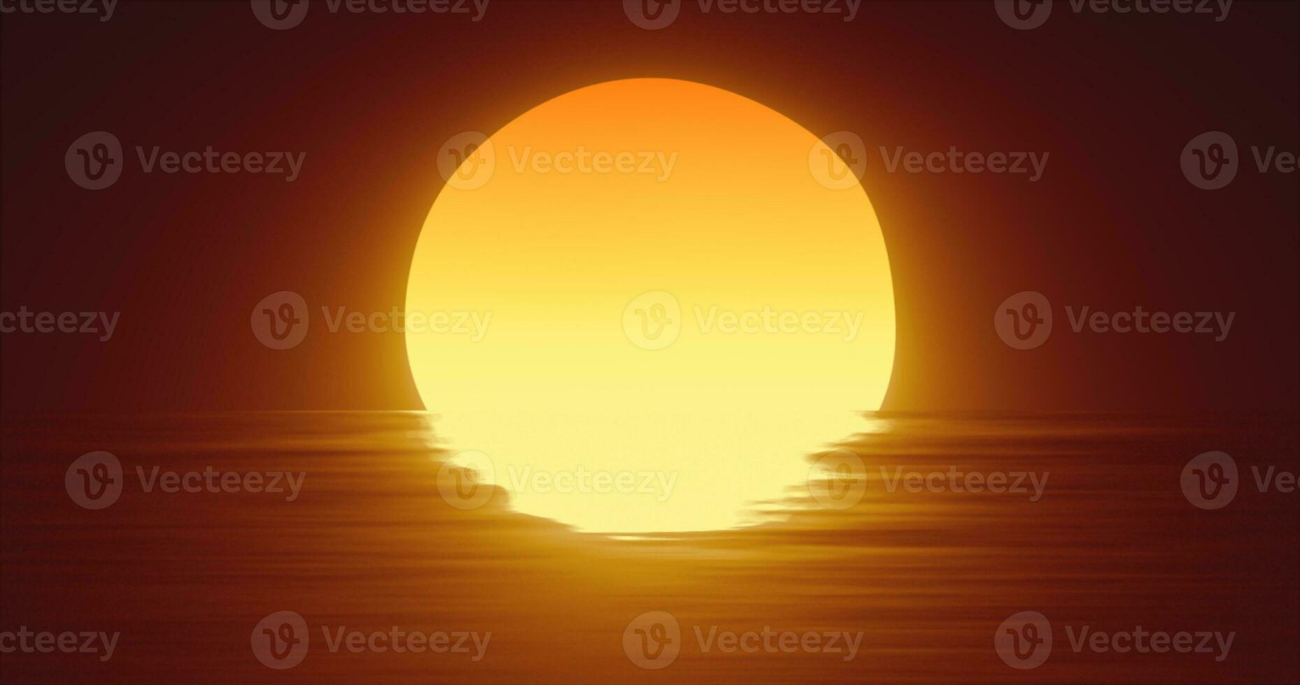 Abstract orange sun over water and horizon with reflections background photo