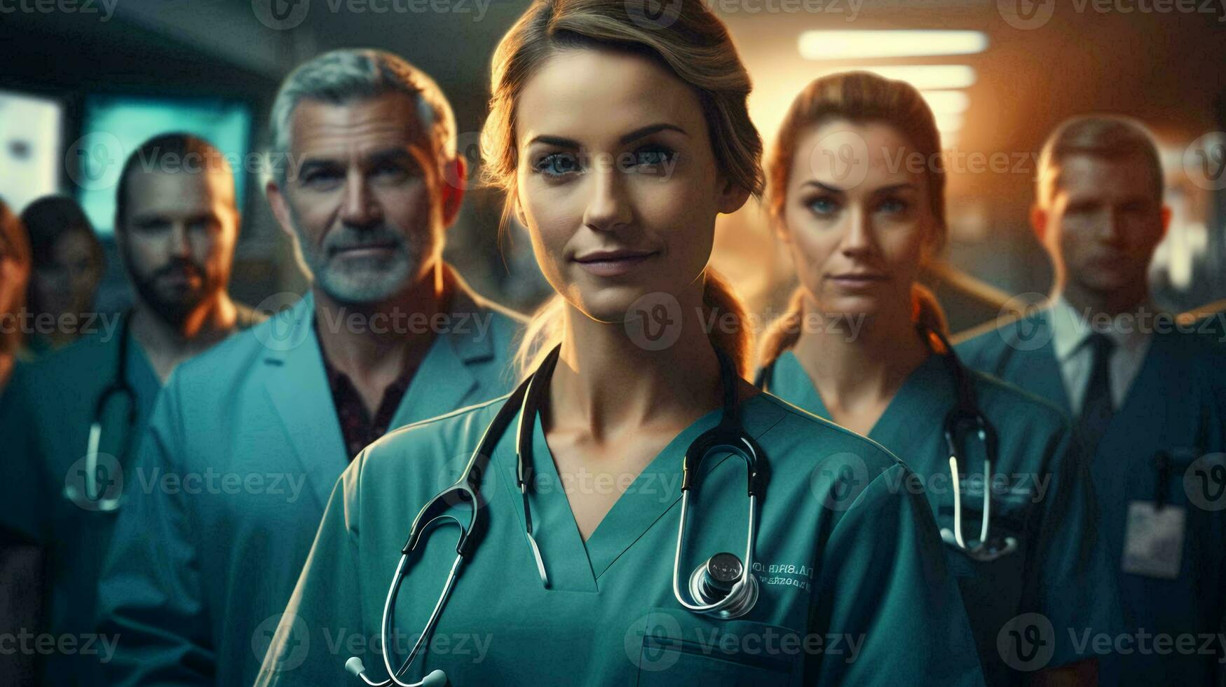 Team of medical workers doctors smiling in hospital, medicine and healthcare concept photo