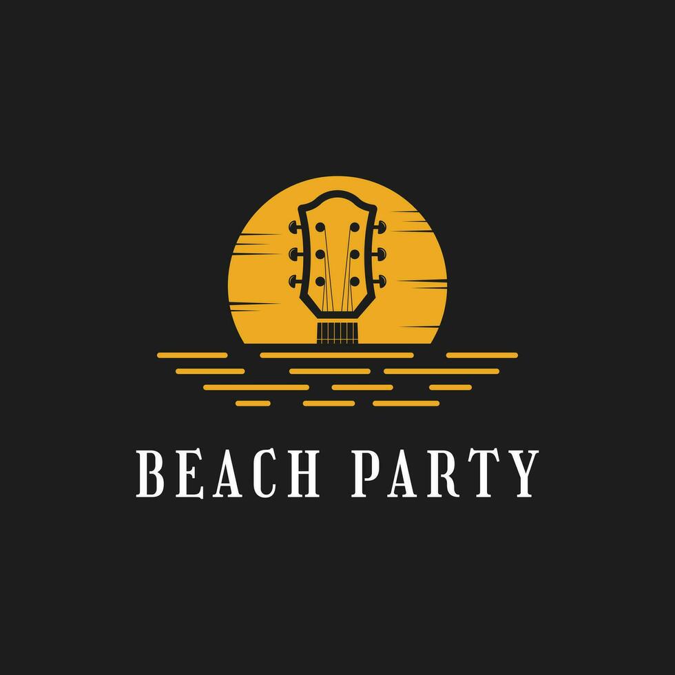 Music Guitar Logo Design Beach Party With Sunset vector