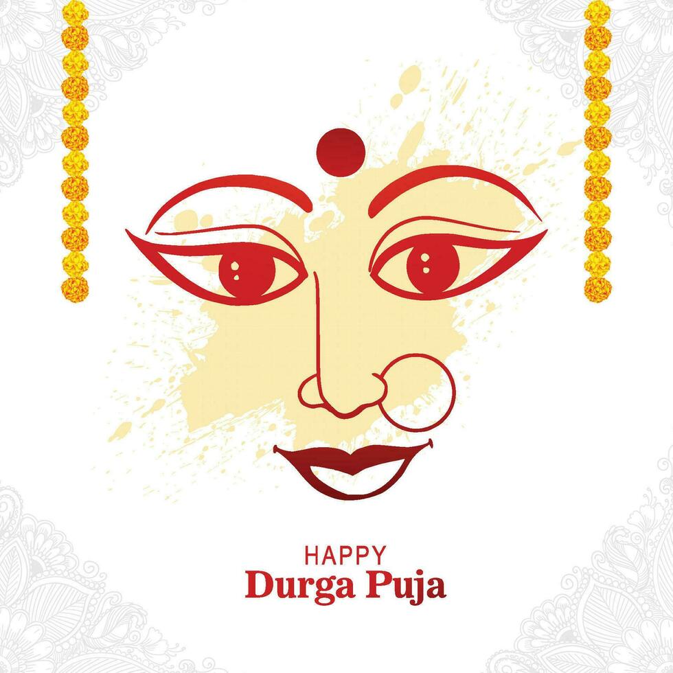 Goddess durga face in happy durga puja card background vector