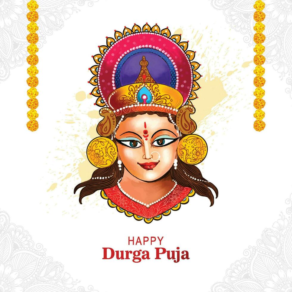 Indian god durga in happy durga puja subh navratri background vector