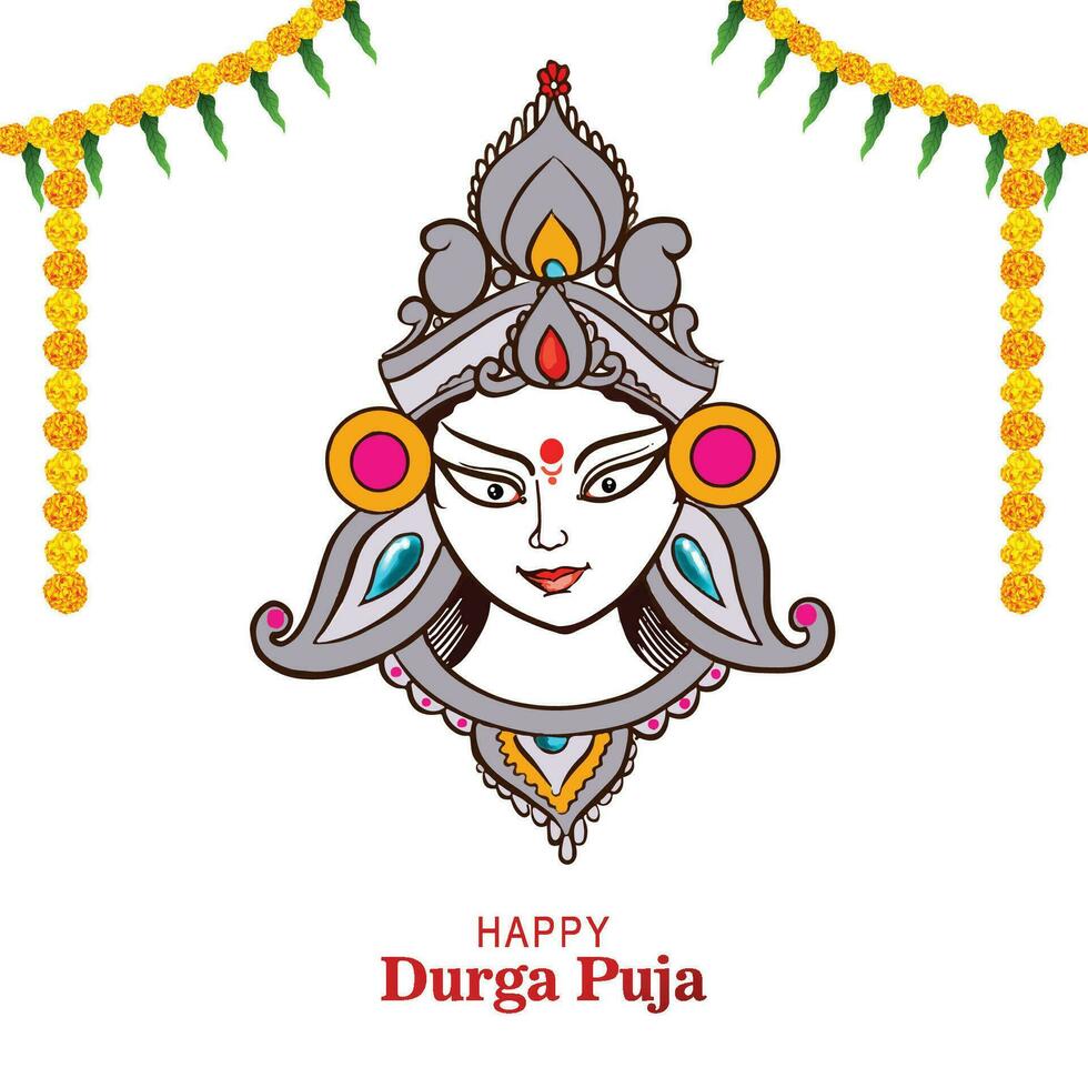 cara de la diosa durga en el fondo de la tarjeta feliz durga puja vector