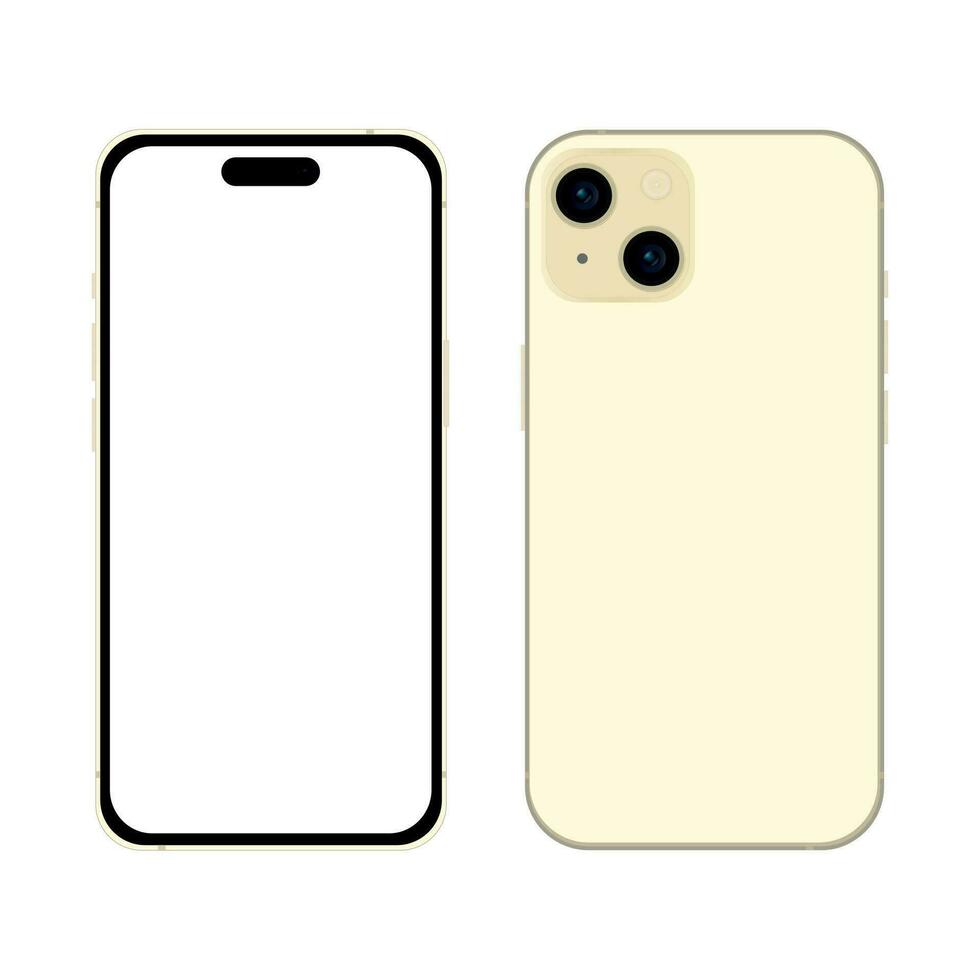 New yellow smartphone model 15, mockup template on white background - Vector