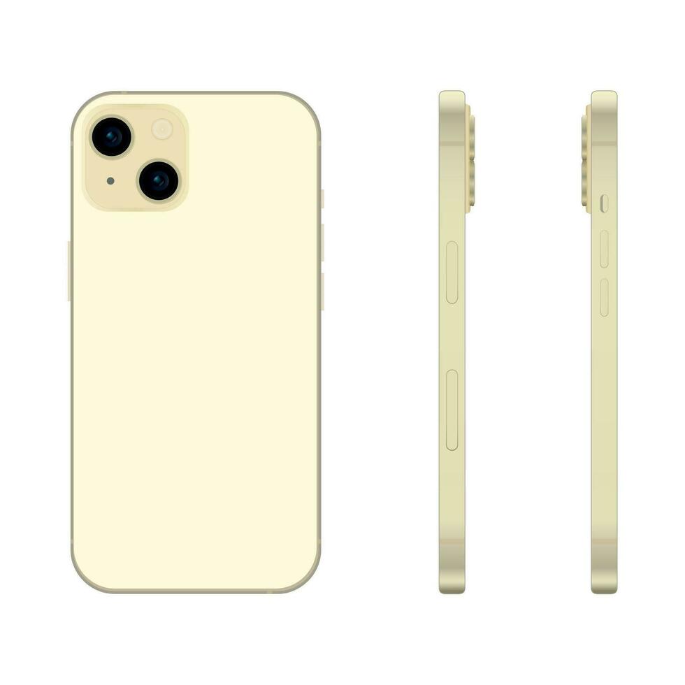 nuevo amarillo teléfono inteligente modelo 15, Bosquejo modelo en blanco antecedentes - vector