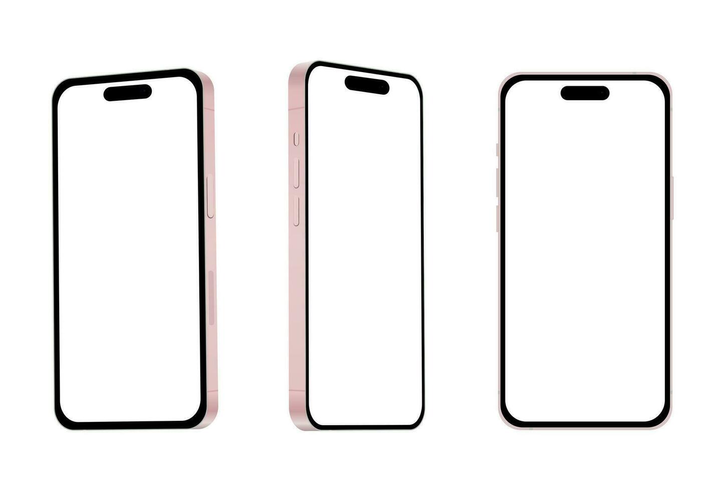 New pink smartphone model 15, mockup template on white background - Vector