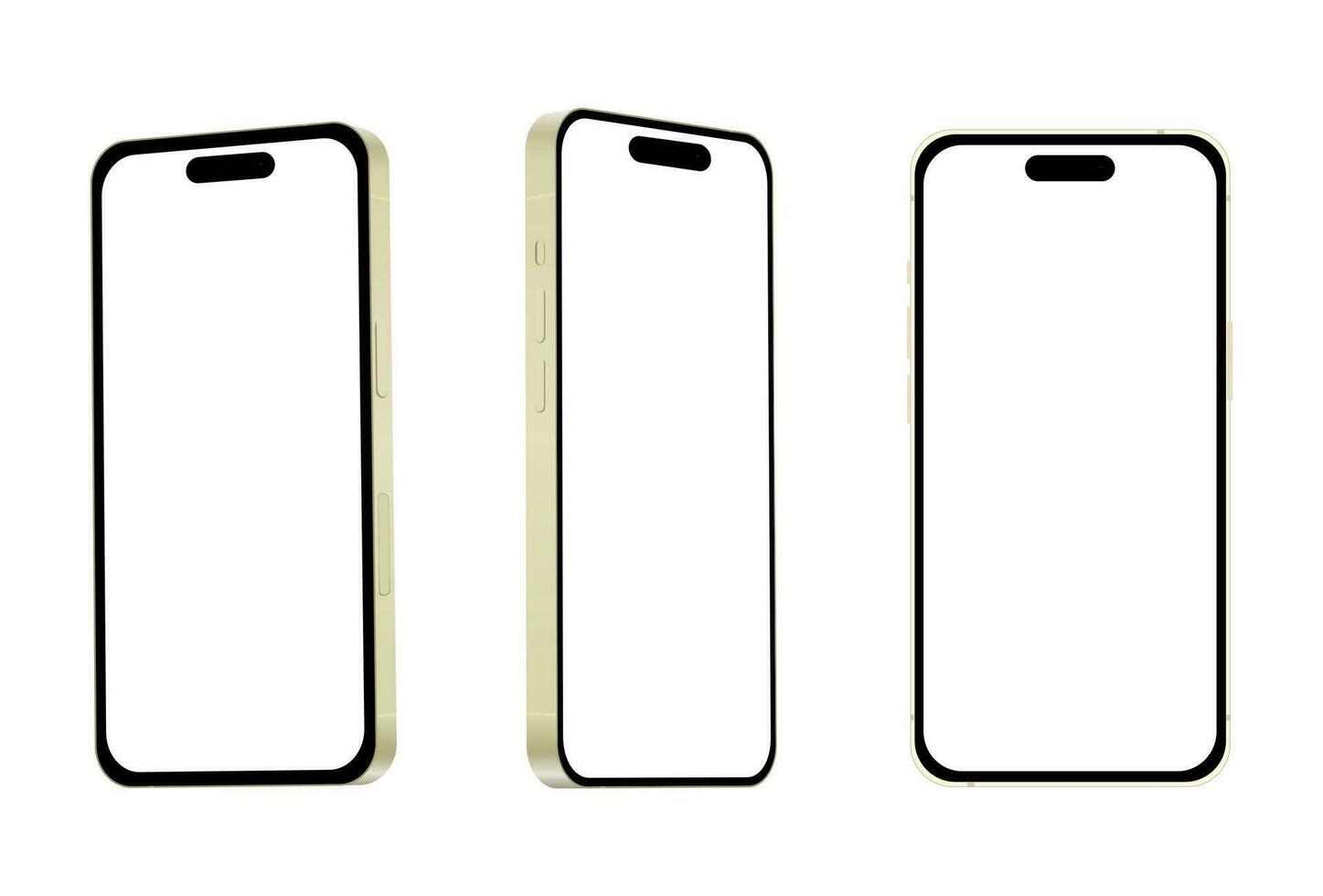 New yellow smartphone model 15, mockup template on white background - Vector
