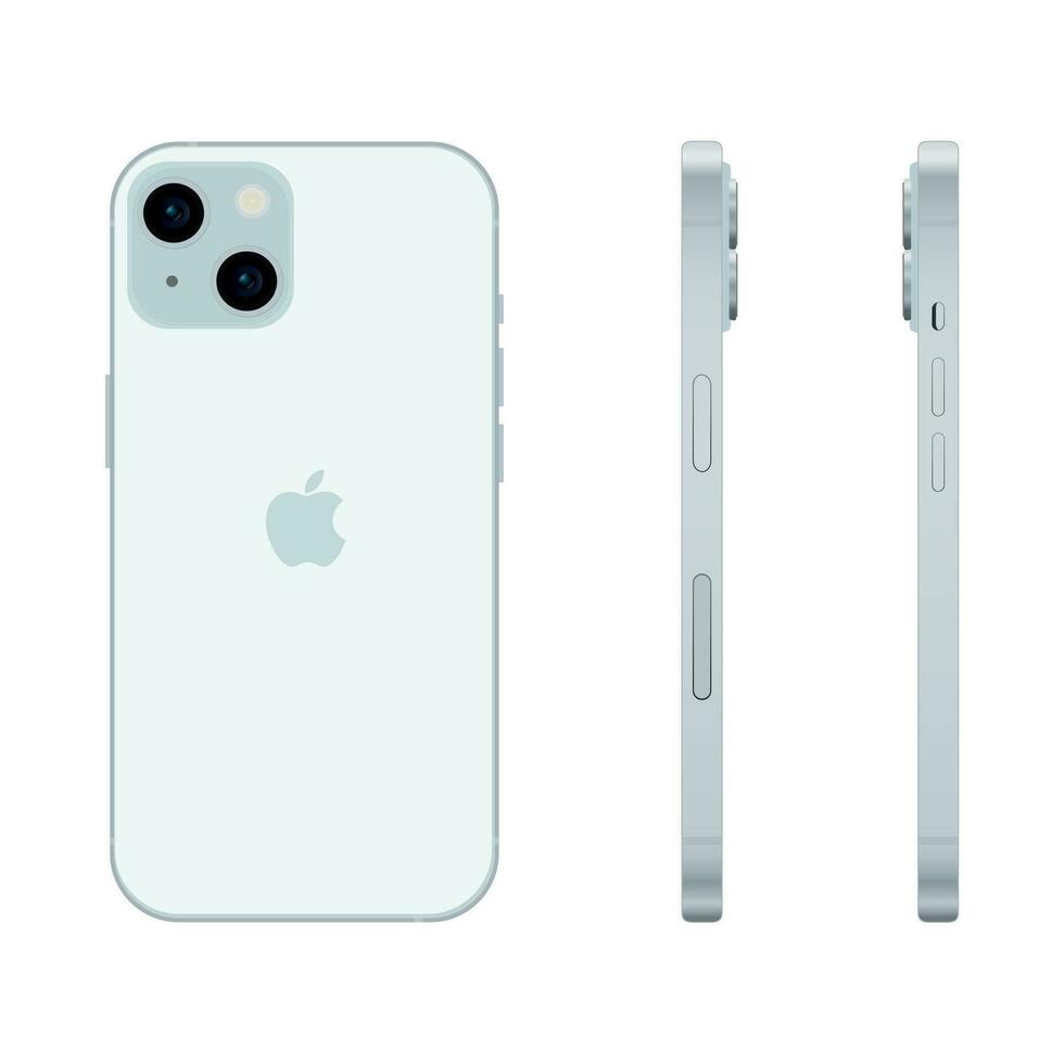 nuevo azul manzana iphone 15 teléfono inteligente modelo, Bosquejo modelo en blanco antecedentes - vector