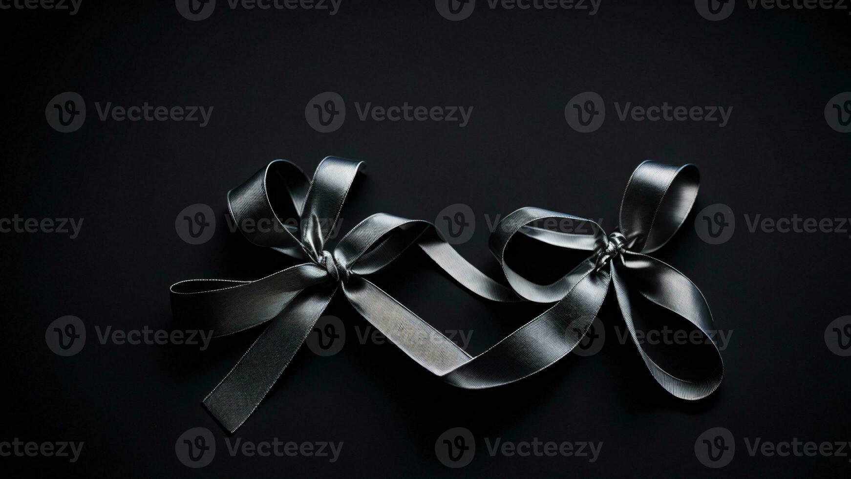 Black ribbon bow on black background. Copy space for text. ai generated photo