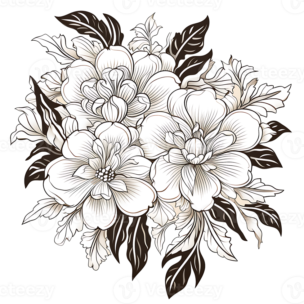 The flower in black and white coloring pages generated by Ai png