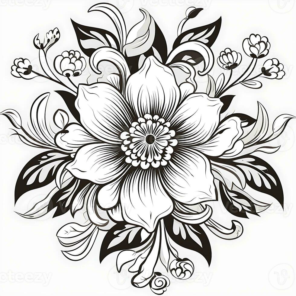 The flower in black and white coloring pages generated by Ai photo